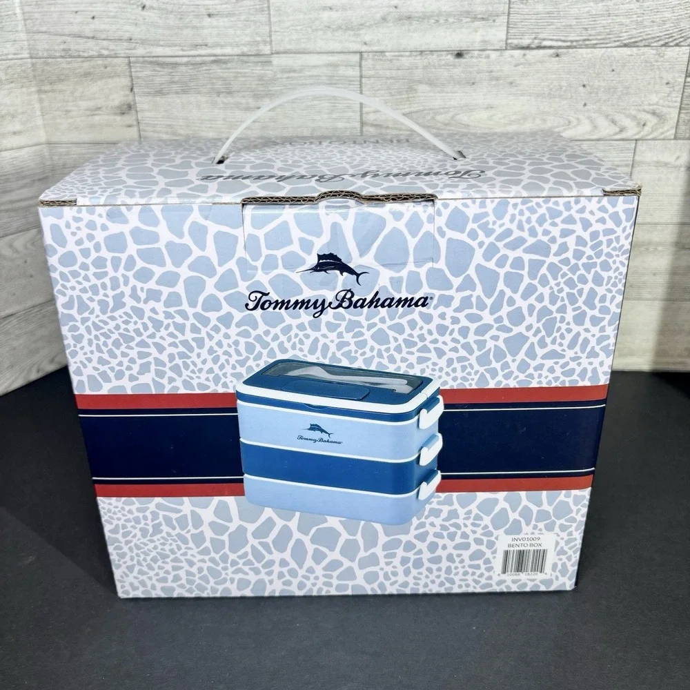 NIB Tommy Bahama Bento‎ Box/Lunch Box w/Handle, 3 Tier, Leak-proof, Plastic
